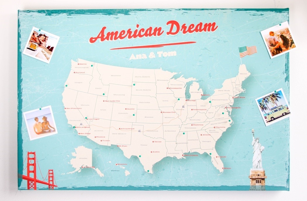 personalizowana mapa USA vintage